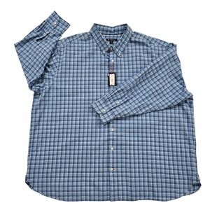 NWT Cremieux Plaid Button Down‎ Shirt 4XB Blue Big Man Long Sleeve Cotton